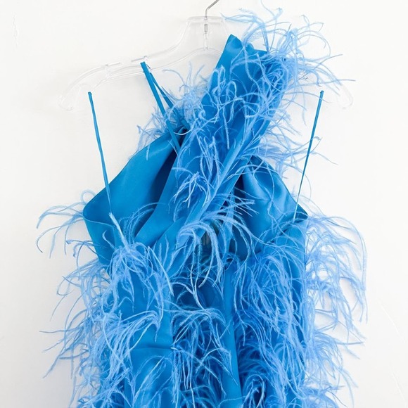 Cult Gaia Eliana Cutout One-Shoulder Feather Mini Dress Lake Blue - Picture 7 of 14